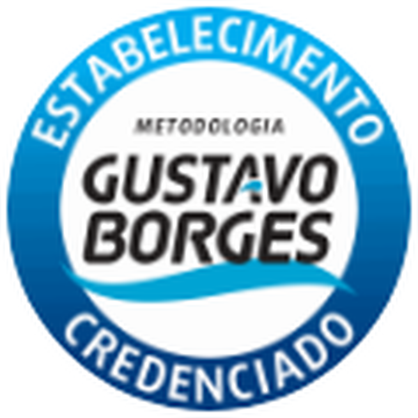 Selo redondo oficial da Metodologia Gustavo Borges: estabelecimento credenciado