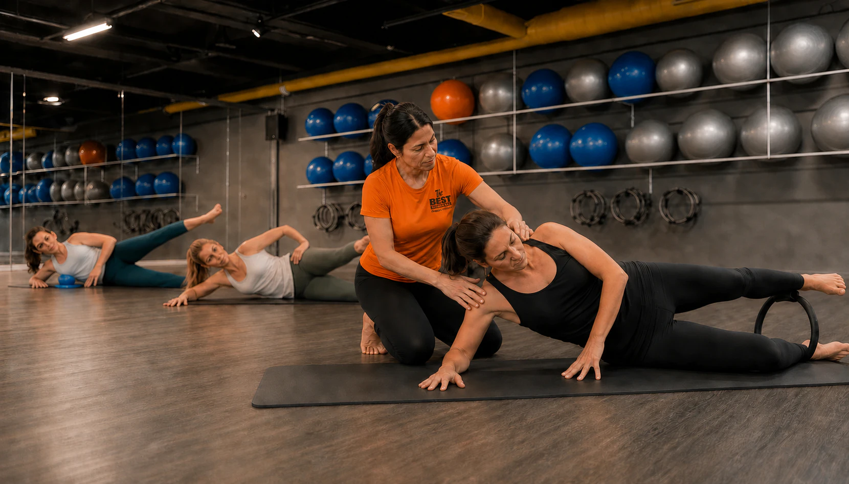 Aula de Pilates solo na sala da The Best em Joinville